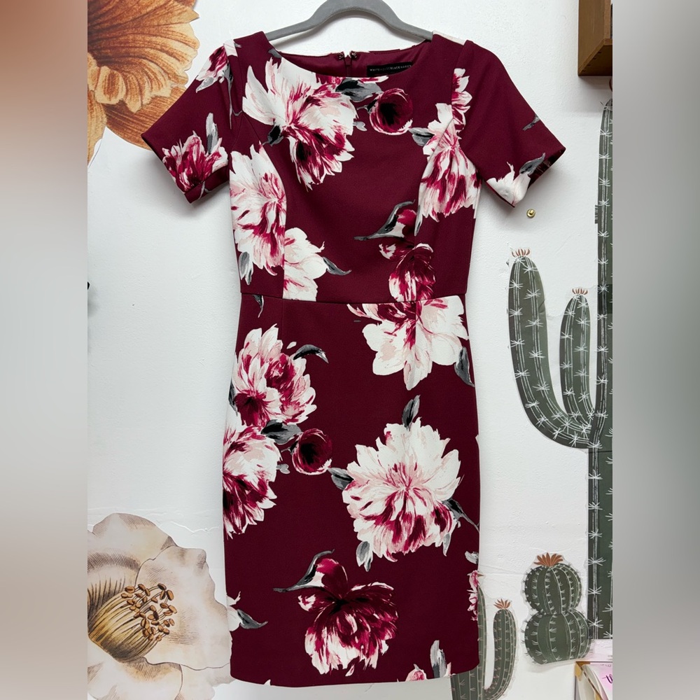 White House Black Market Burgundy Floral Midi Dress
